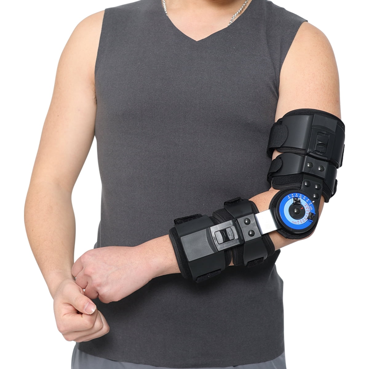 Orthomen Hinged ROM Elbow Brace, Adjustable Post OP Elbow Brace Stabilizer  Splint Arm Injury Recovery Support After Surgery，Mam & Women(Left)