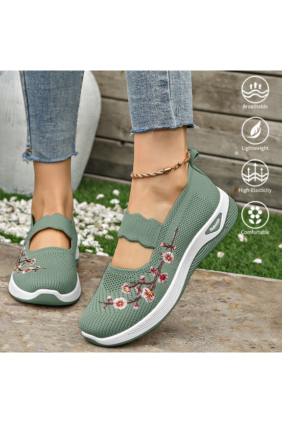 Orthopaedic Shoes Women's Summer Width H Mesh Non-Slip Walking Shoes Wide Feet Lightweight Arch Support Shoes Comfortable Outdoor Sports Trainers Casual Running Breathable Shoes,Green 39(US-7.5)