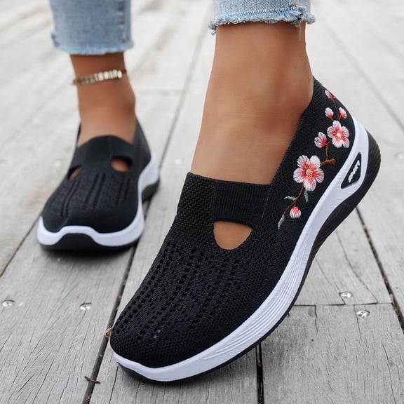 Orthopaedic Shoes Women's Trainers Summer Width H Mesh Non-Slip Walking Shoes Arch Support Lightweight Soft Sole Wide Feet Shoes Breathable Elegant Comfortable Casual Outdoor Shoes,Black 37(US-6.5)