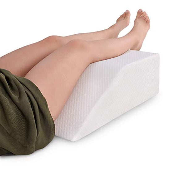 Orthopedic Bed Wedge Elevated Leg Pillow, Firm Supportive, White, Large Size | Foam Wedge For Leg Elevation Reduces Back Pain & Improves Blood Circulation | Zipper Washable Cover - Pack Of 1