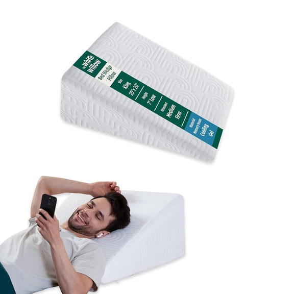 Orthopedic Bed Wedge Pillow, For Back Support Pillow, Large Size Low Height - 20 L X 20 W X 7 H Inch | For Acid Reflux, Post Surgery, Leg Elevation HR & Gel Memory Foam Pillow With Cover
