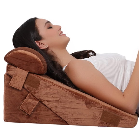 Orthopedic Bed Wedge Pillow, For Head Rest, Adjustable Wedge Cushion For Sleeping, Brown - 22 X 22 X 12 Inch | For Acid Reflux, Heartburn, Leg Support Pillow | Back Support, Pregnancy Pillow