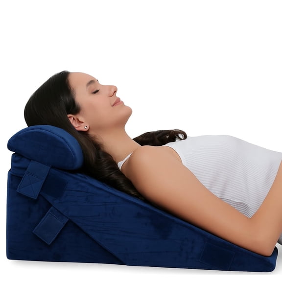 Orthopedic Bed Wedge Pillow With Head Rest, Adjustable Wedge Cushion For Sleeping - Navy Blue | Acid Reflux, Heartburn, Leg Support Pillow, Back Support | Comfortable, Pregnancy Pillow