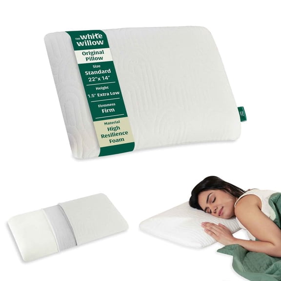 Orthopedic Cervical Pillow, Thin Pillow For Sleeping, White, Standard Size - 1.5 Inch | Ultra Slim Memory Foam Pillow Cool Gel-Slim Pillow For Neck & Shoulder Pain - Flat Pillow