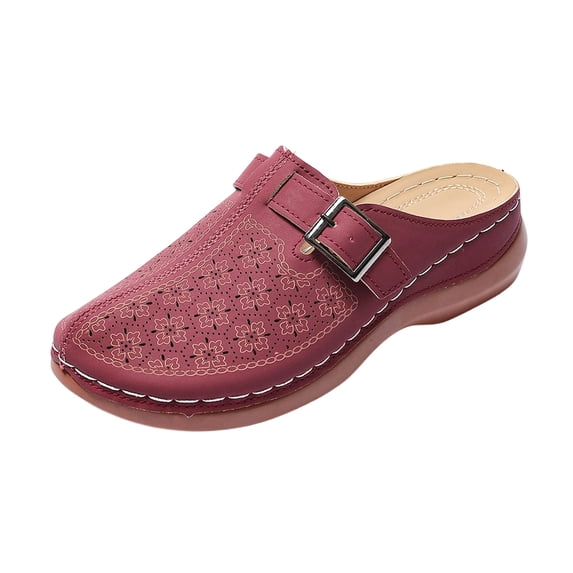 Orthopedic Clogs for Women Wide Width Mules Closed Toe Slip On Wedge Slippers Comfortable Leather Sandals Summer Beach Flats,43