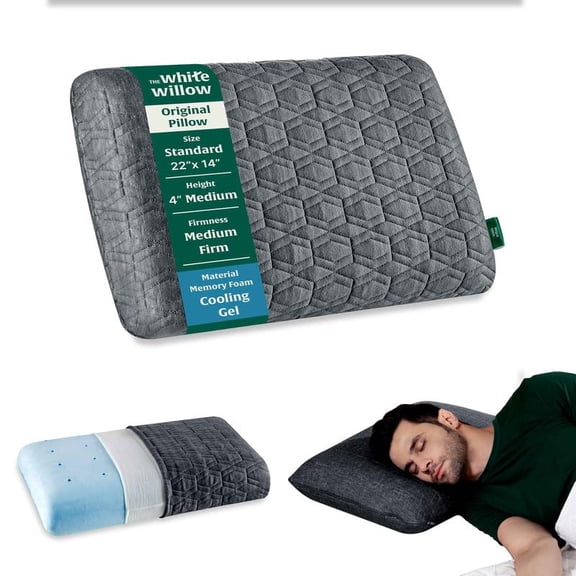 Orthopedic Cooling Gel Memory Foam Pillow, Grey, Small Size - 22 L X 14 W X 4 H Inch | For Neck & Back Support Sleeping Bed Pillow With Premium Knitted Zipper Cover - Pack Of 1