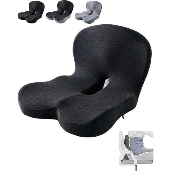 Orthopedic Cushion, Ergonomic Orthopedic Cushion for Tailbone Pain Relief, with Memory Foam, Car Seat Cushion with Waist Support, Non-Slip, Breathable, Washable Cover (Black)