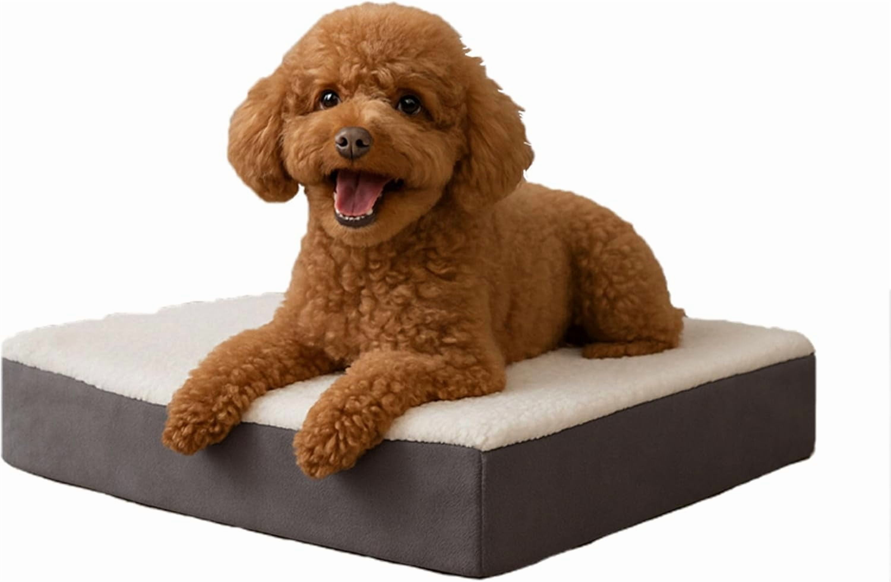 Orthopedic Dog Bed - 2-Layer Memory Foam Crate Mat with Machine Washable Sherpa Cover - 20x15 Pet Bed for Small Dogs Up to 20lbs by (Gray)