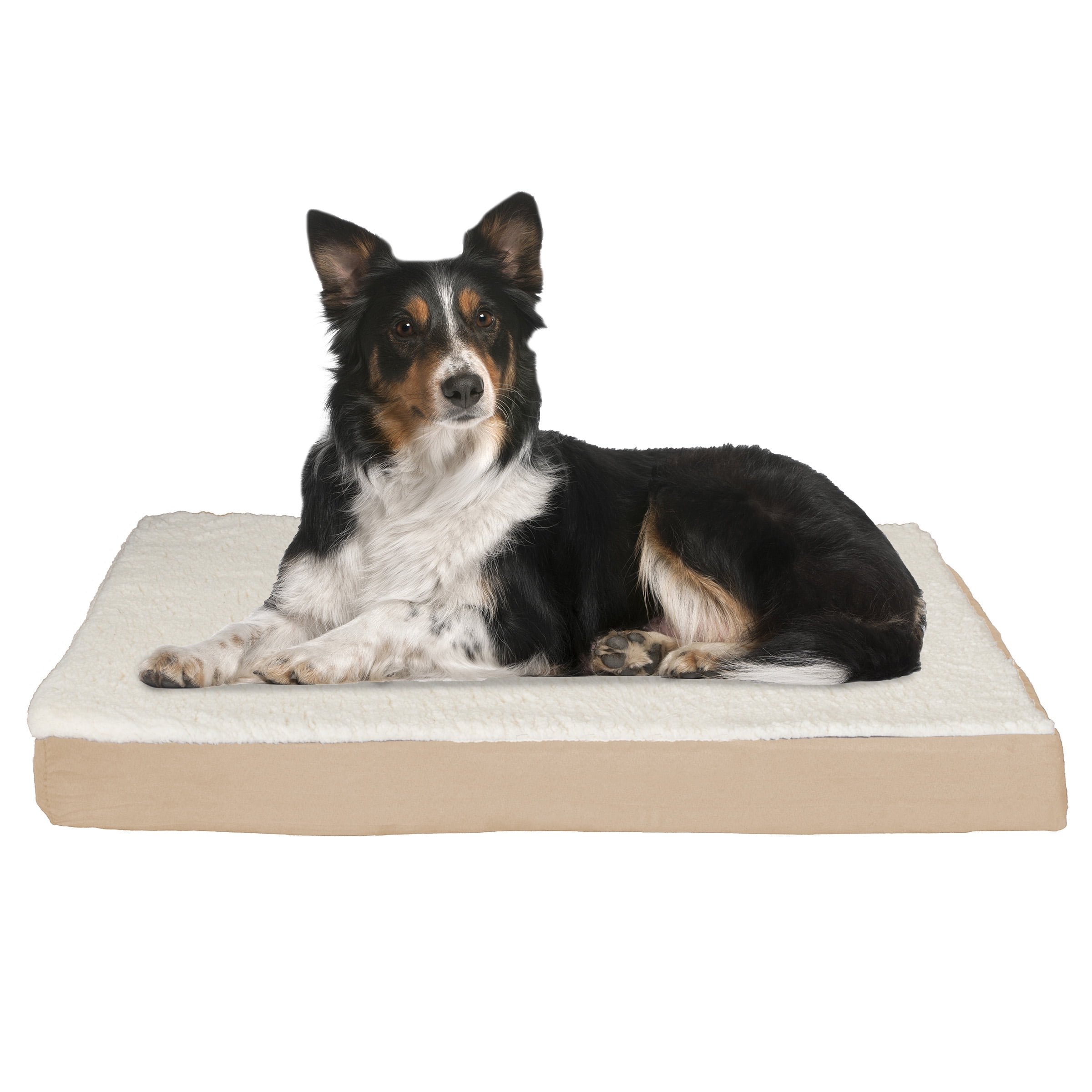 Orthopedic Dog Bed 2 Layer Memory Foam Dog Bed with Machine Washable Sherpa Top Cover 36x27 Dog Bed for Large Dogs up to 65lbs by Petmaker Tan