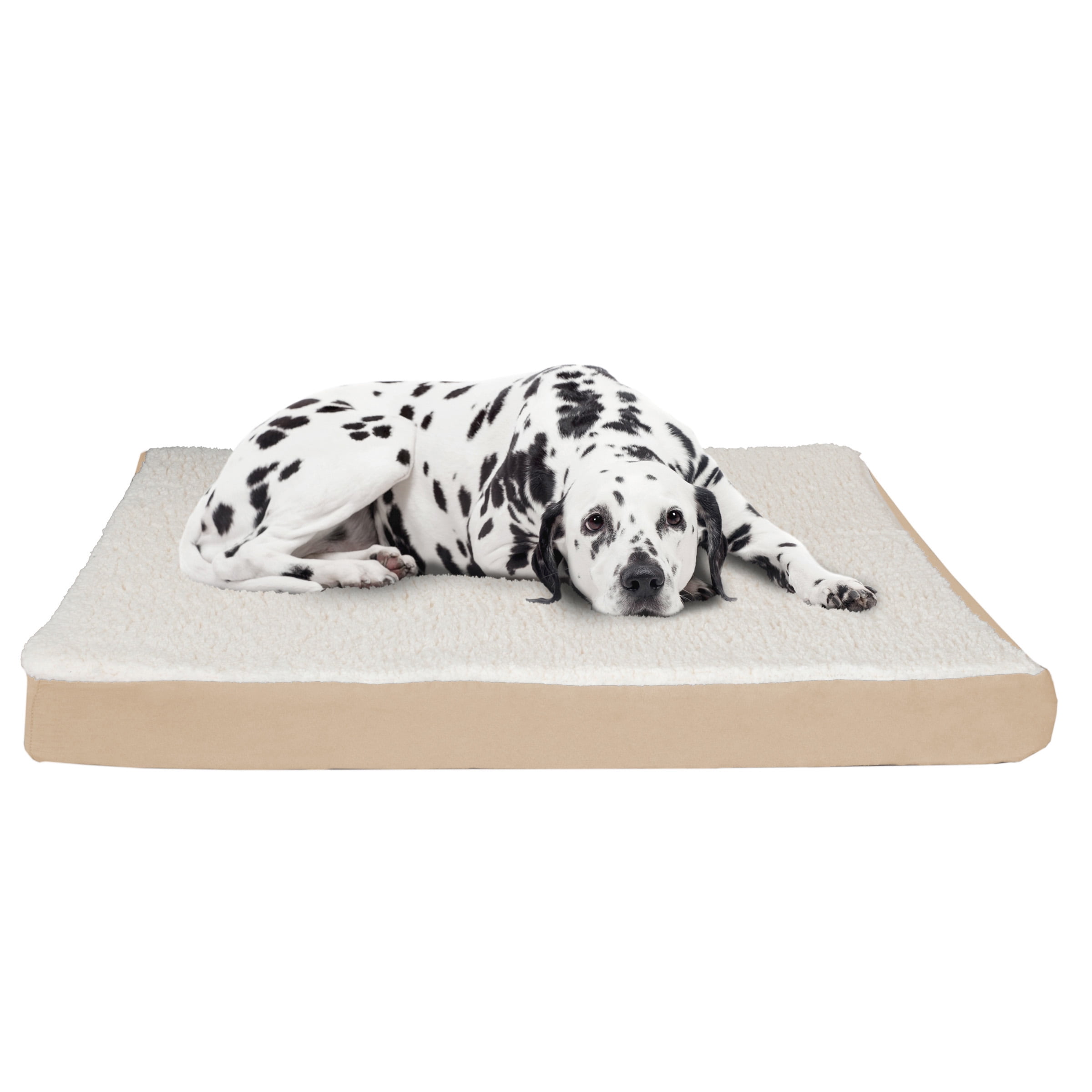 Orthopedic Dog Bed 2 Layer Memory Foam Dog Bed with Machine Washable Sherpa Top Cover 44x35 Dog Bed for Large Dogs up to 100lbs by PETMAKER Tan Walmart