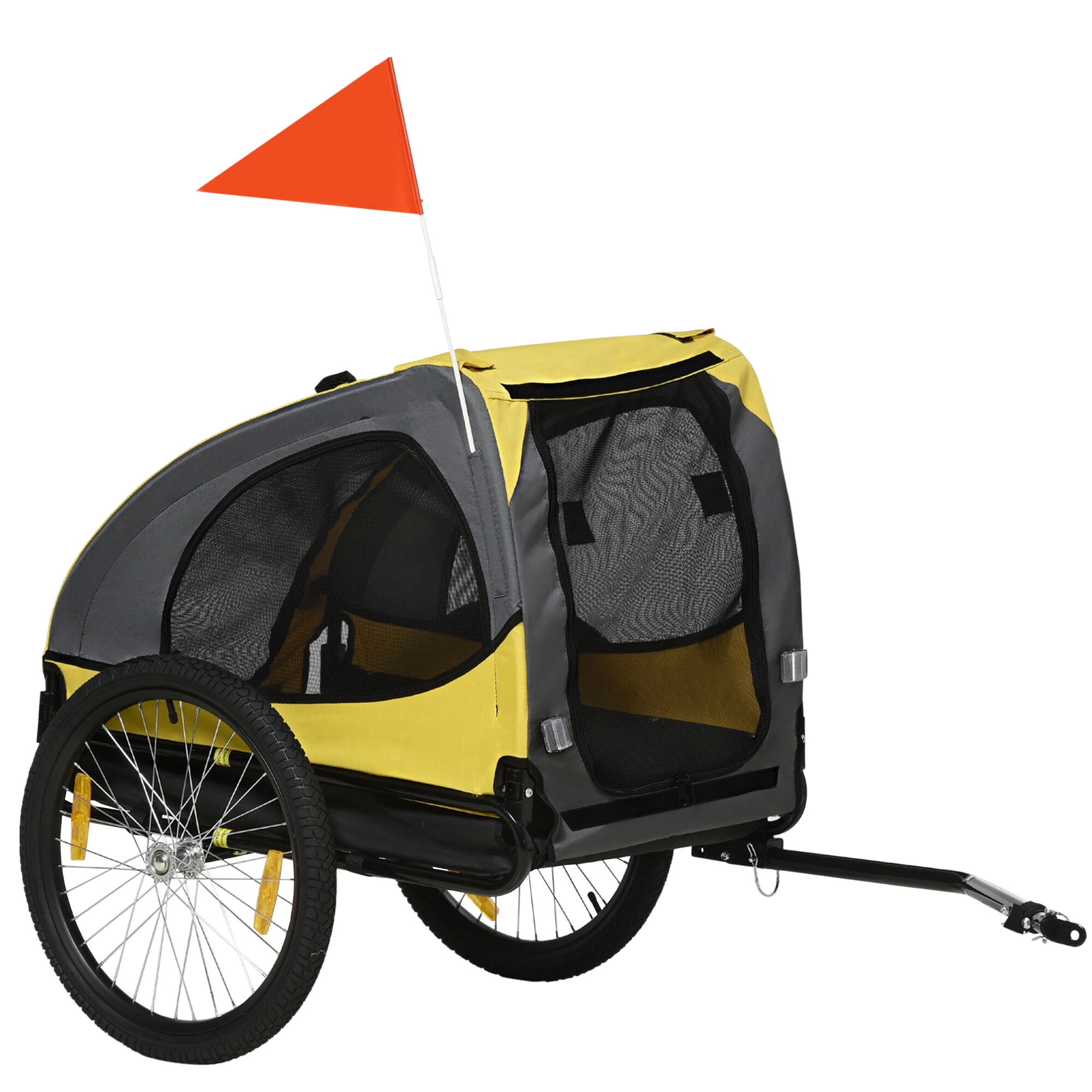 Orthopedic Dog Bed, Aosom Dog Bike Trailer, Pet Bike Wagon with Steel Frame, Hitch Coupler, Quick Release Wheels, Reflectors, Flag, Pet Travel Carrier for Medium Dogs, Yellow, Yellow Dog Bed,Cat Bed