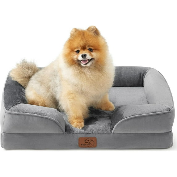 Orthopedic Dog Bed - Bolster Dog Sofa Beds for Small Dogs, Supportive Foam Pet Bed with Removable Washable Cover, Waterproof Lining and Nonskid Bottom Couch,Grey