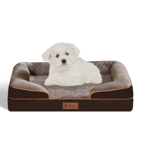 Orthopedic Dog Bed Brown With High Support For Small And Large Breeds - Breathable, Waterproof Memory Foam Bed With Elevated Sides, Featuring A Removable And Washable Cover, And A Non-Slip Base