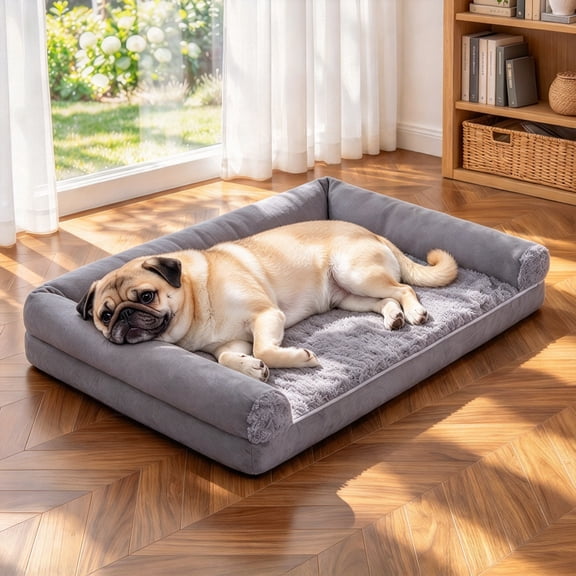 Orthopedic Dog Bed, DOMIPET Supportive Egg Crate Memory Foam Pet Sofa, with Waterproof Liner, Washable Removable Cover, for Medium Large Sized Dog, Grey
