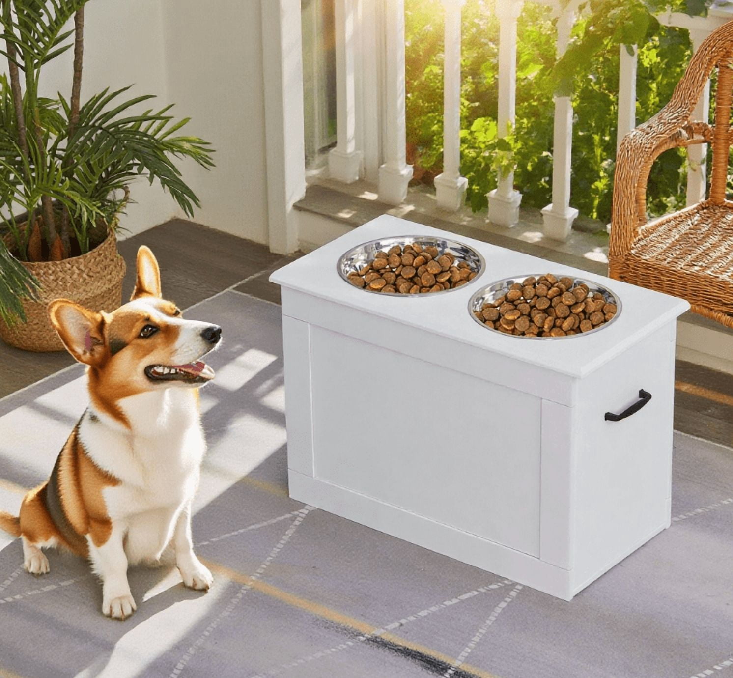 Orthopedic Dog Bed, Elevated Feeder Stand Stainless Steel Bowl Raised Pet Feeding Storage Station with Stainless Steel Bowls Base, White Dog Bed,Mdf Cat Bed, Pet Supplies Pet Beds & Furniture