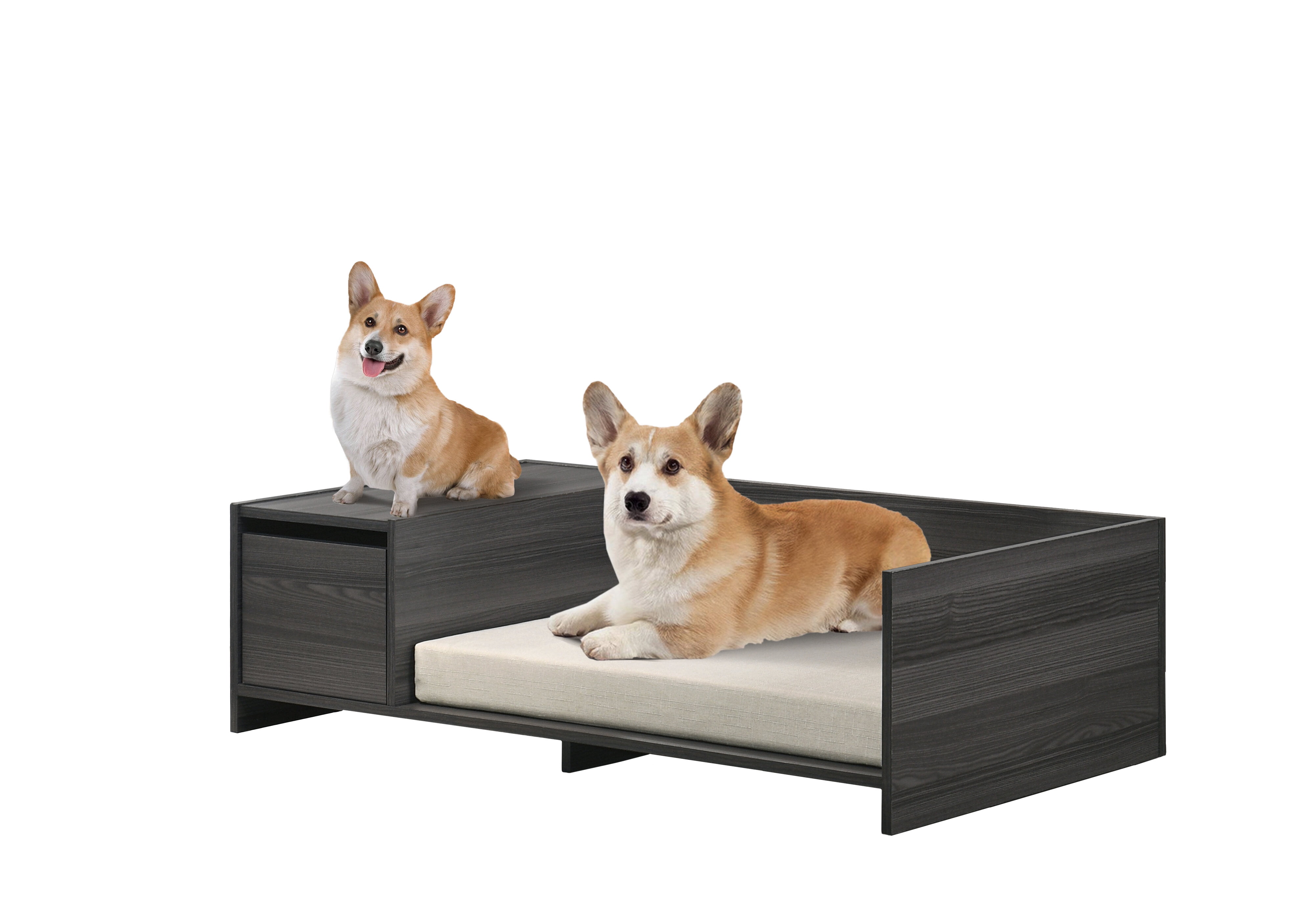 Orthopedic Dog Bed, Esme Ash Gray 47" Wide Modern Comfy Pet Bed with Cushion and Side Storage Compartment, Dark Gray Dog Bed,Particle Board Cat Bed, Pet Supplies Pet Beds & Furniture