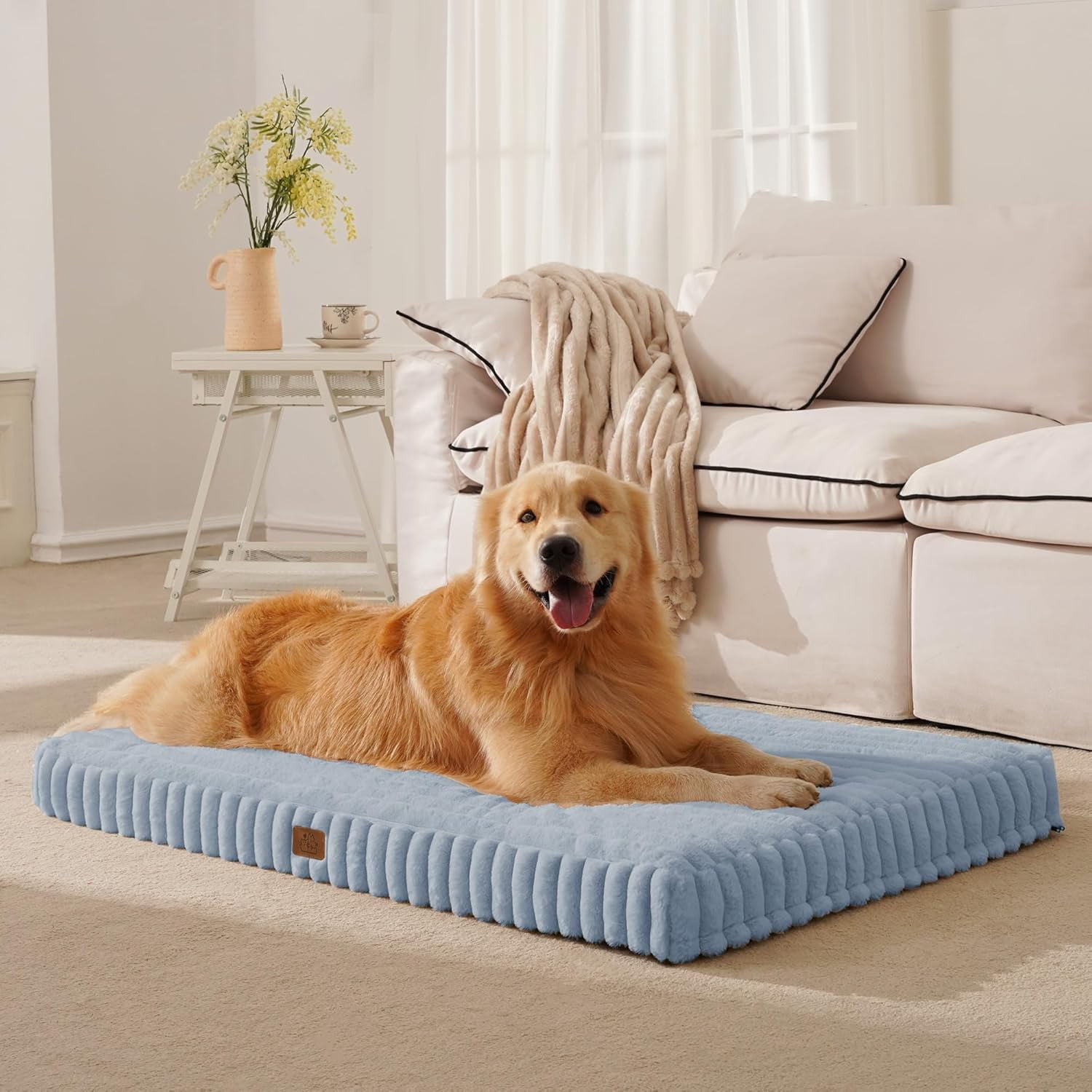 Orthopedic Dog Bed for Extra Large Dog, Waterproof Pet Bed for Crate,Non-Slip Bottom and Egg-Crate Foam with Removable Washable Cover Crate Bed,Blue,41"x27"x4"