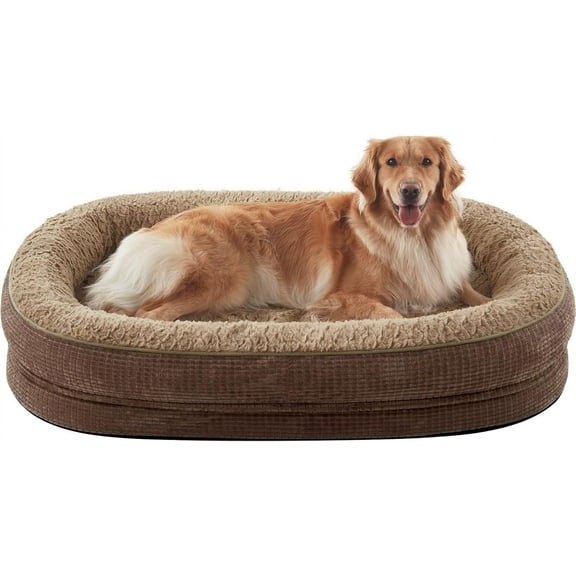 Dog Bed for Extra Large Dogs, Egg-Crate Memory Foam Pet Bed with Bolster Sides, Waterproof Lining, Removable Washable Cover & Non-Slip Bottom, Brown