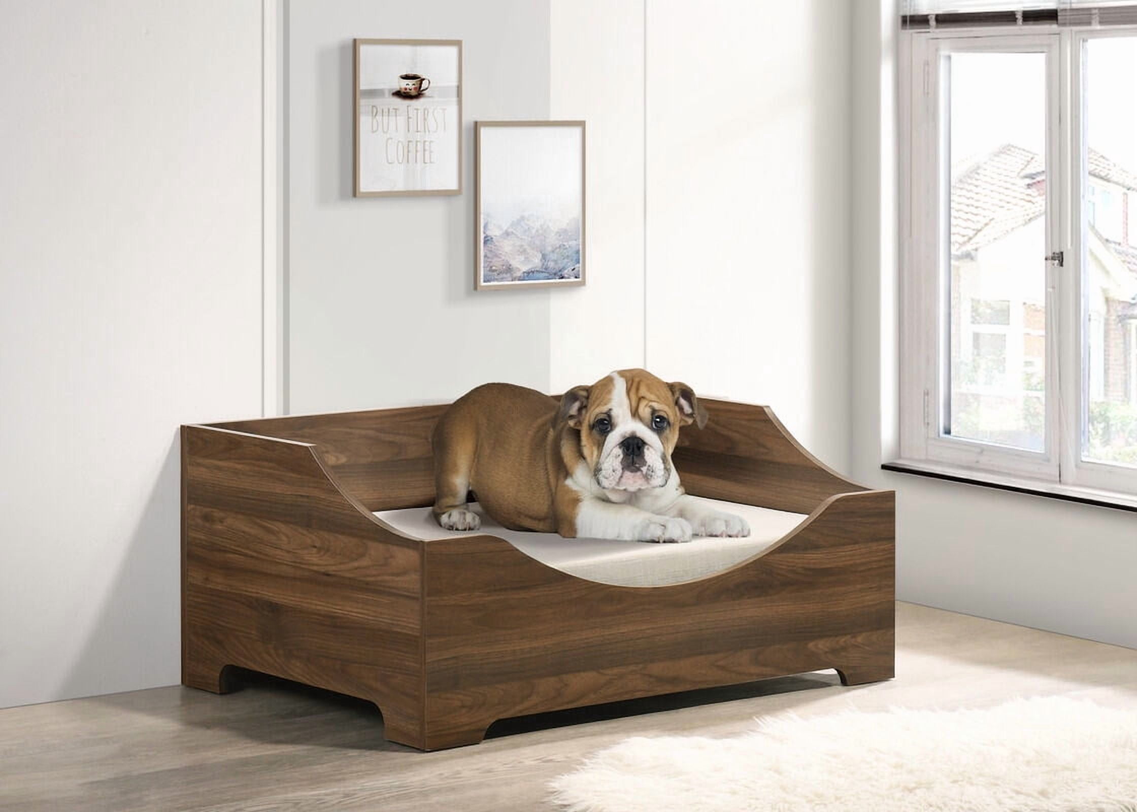 Orthopedic Dog Bed, Gino 36"W Brown Alder Wood Finish 36"W Modern Comfy Pet Bed with Cushion, Brown Dog Bed,Particle Board Cat Bed, Pet Supplies Pet Beds & Furniture