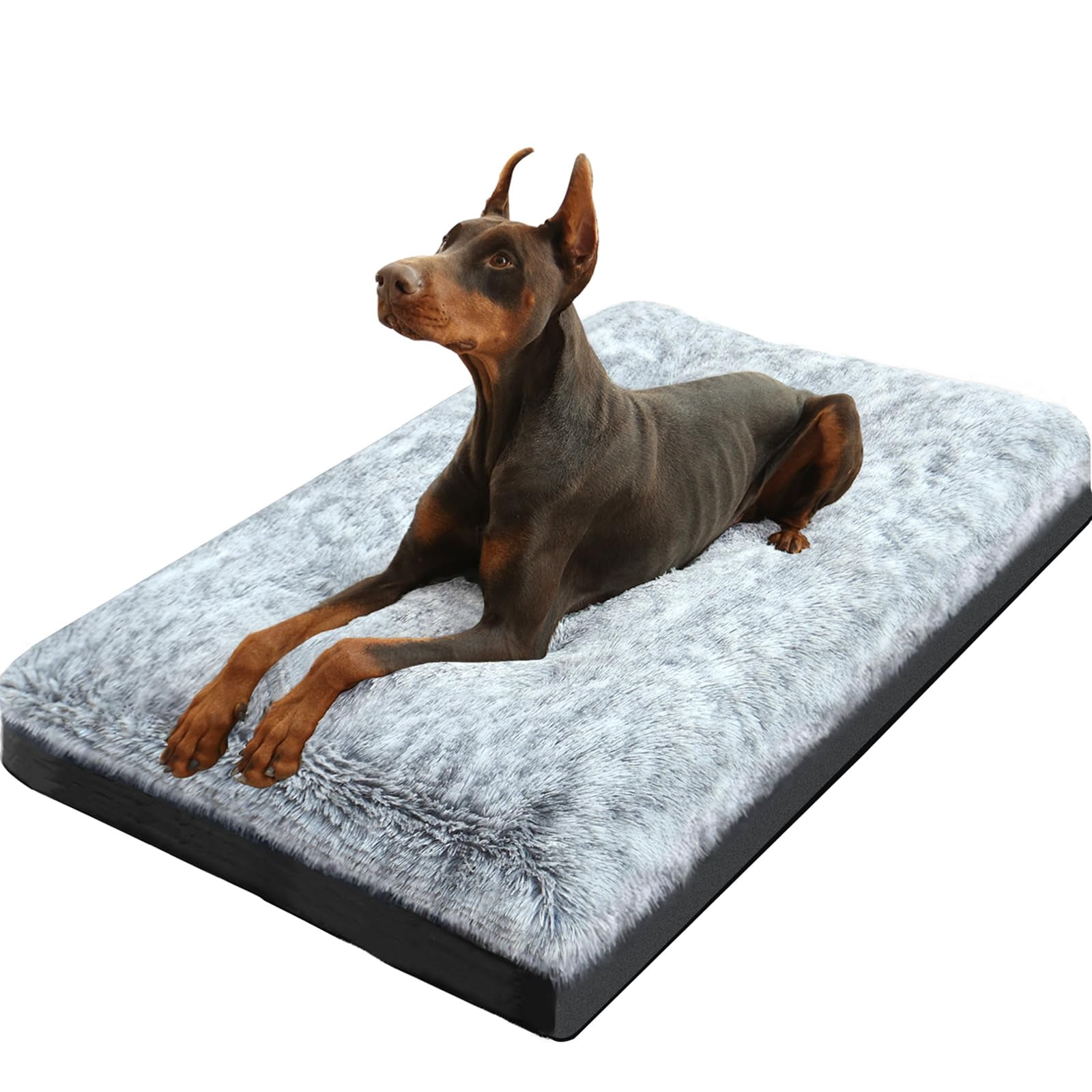 Orthopedic Dog Bed Large Crate Mat Extra Support Washable Non-Slip Base Plush Comfort for Pets Up to 90 lbs Grey
