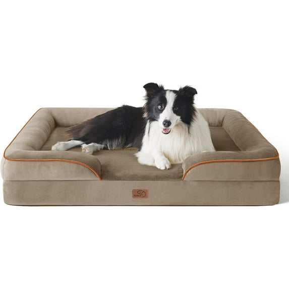 Orthopedic Dog Bed for Large Dogs - Big Washable Dog Sofa Beds Large, Supportive Foam Pet Couch Bed with Removable Washable Cover, Waterproof Lining and Nonskid Bottom,Hazel
