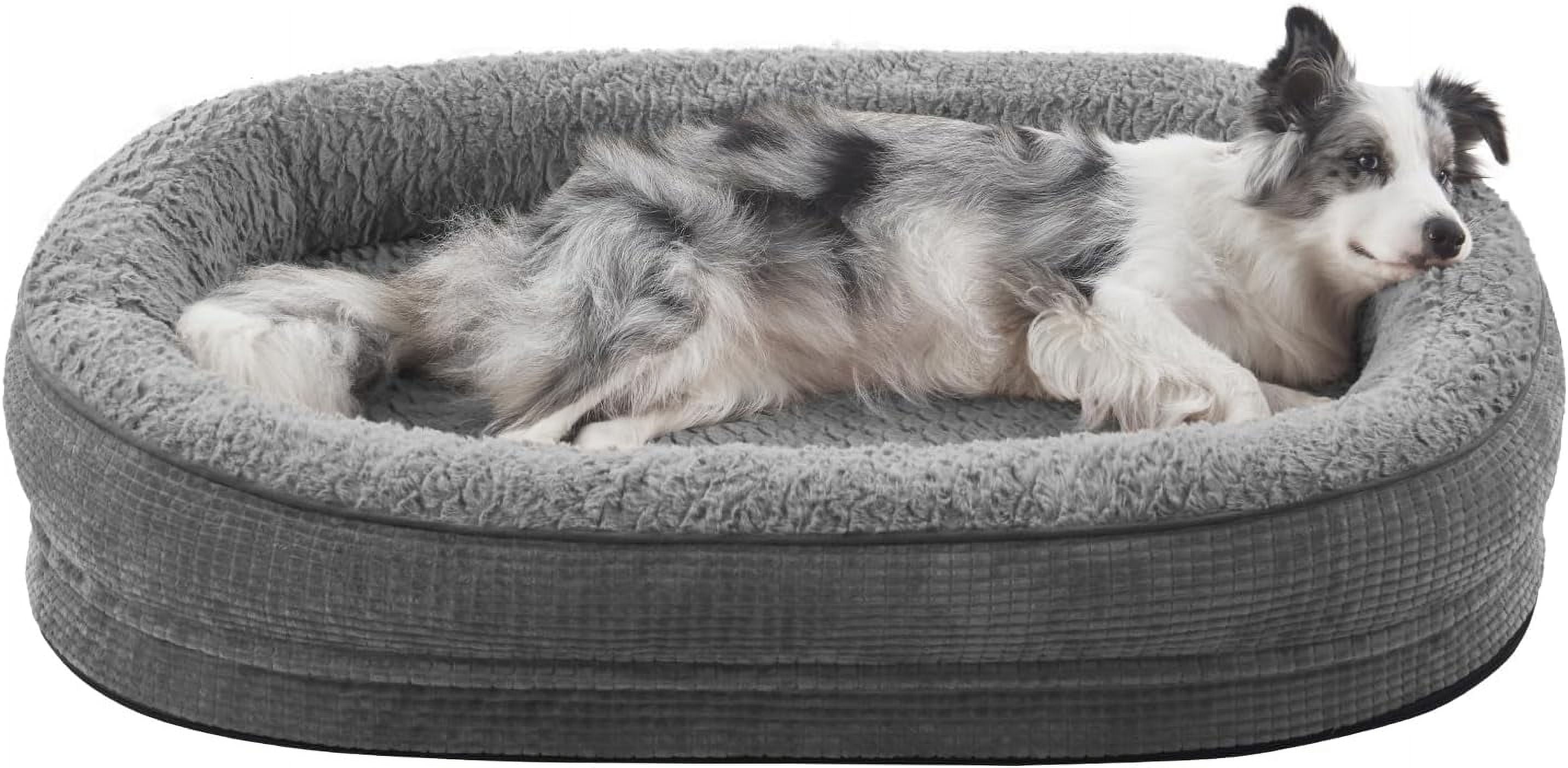 Orthopedic Dog Bed for Large Dogs, Egg-Crate Memory Foam Pet Bed with Bolster Sides, Waterproof Lining, Removable Washable Cover & Non-Slip Bottom, Grey