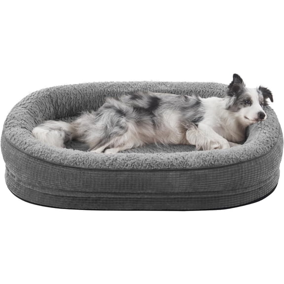 Orthopedic Dog Bed for Large Dogs, Egg-Crate Memory Foam Pet Bed with Bolster Sides, Waterproof Lining, Removable Washable Cover & Non-Slip Bottom, Grey