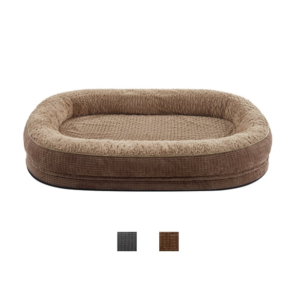 Orthopedic Dog Bed for Large Dogs with Egg-Crate Memory Foam, Waterproof Lining and Removable Washable Cover, XL Bolster Pet Couch with Non-Slip Bottom, Brown, 28in