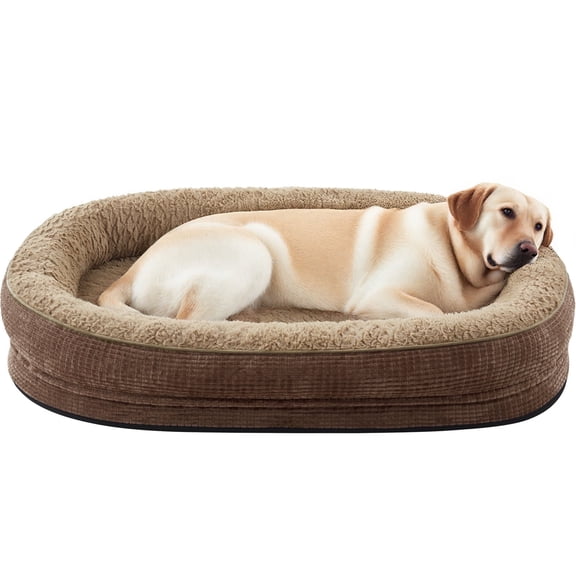 Orthopedic Dog Bed for Large Dogs with Egg-Crate Memory Foam, Waterproof Lining and Removable Washable Cover, XL Bolster Pet Couch with Non-Slip Bottom, Brown, 35in