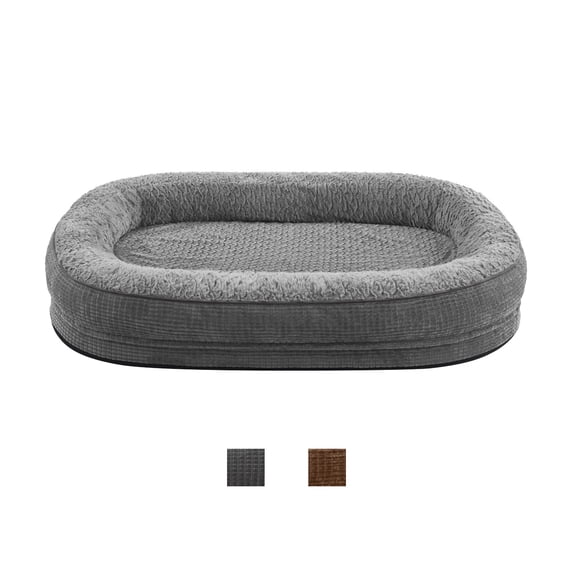 Orthopedic Dog Bed for Large Dogs with Egg-Crate Memory Foam, Waterproof Lining and Removable Washable Cover, XL Bolster Pet Couch with Non-Slip Bottom, Gray, 48in