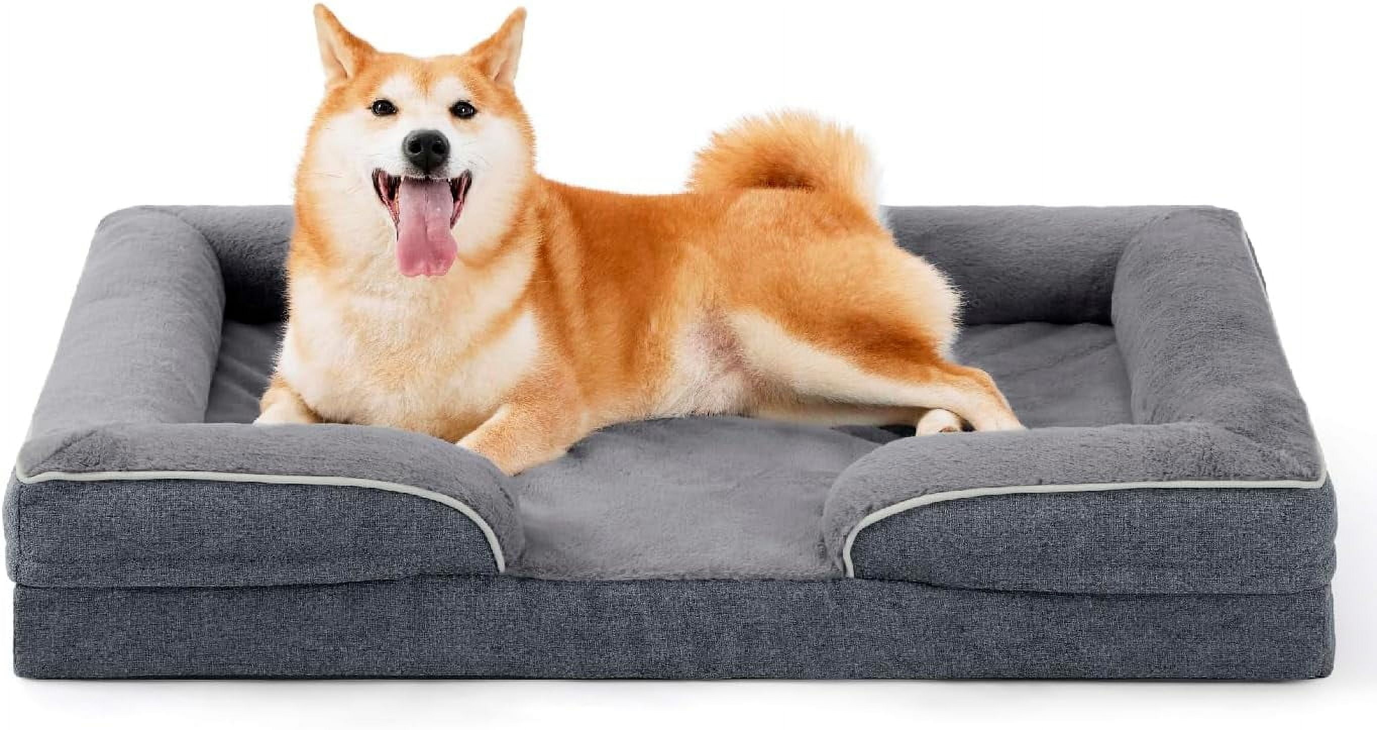 Orthopedic Dog Bed for Large Dogs, Supportive Foam Big Large Pet Bed Sofa with Washable Removable Cover, Waterproof Dog Couch Bed, Non-Slip Bottom and Egg-Crate Foam, Grey