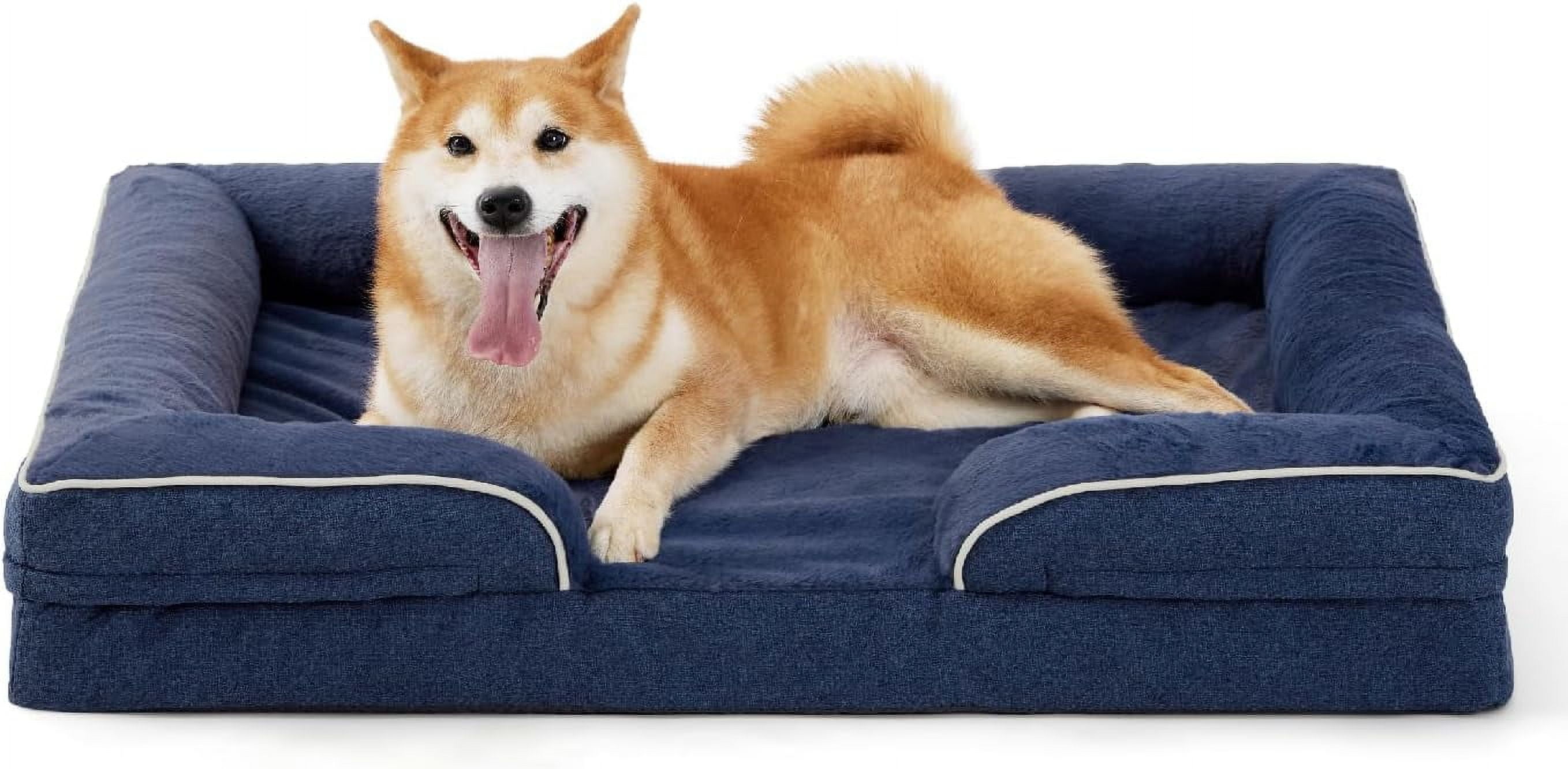 Orthopedic Dog Bed for Large Dogs, Supportive Foam Big Large Pet Bed Sofa with Washable Removable Cover, Waterproof Dog Couch Bed, Non-Slip Bottom and Egg-Crate Foam, Navy Blue