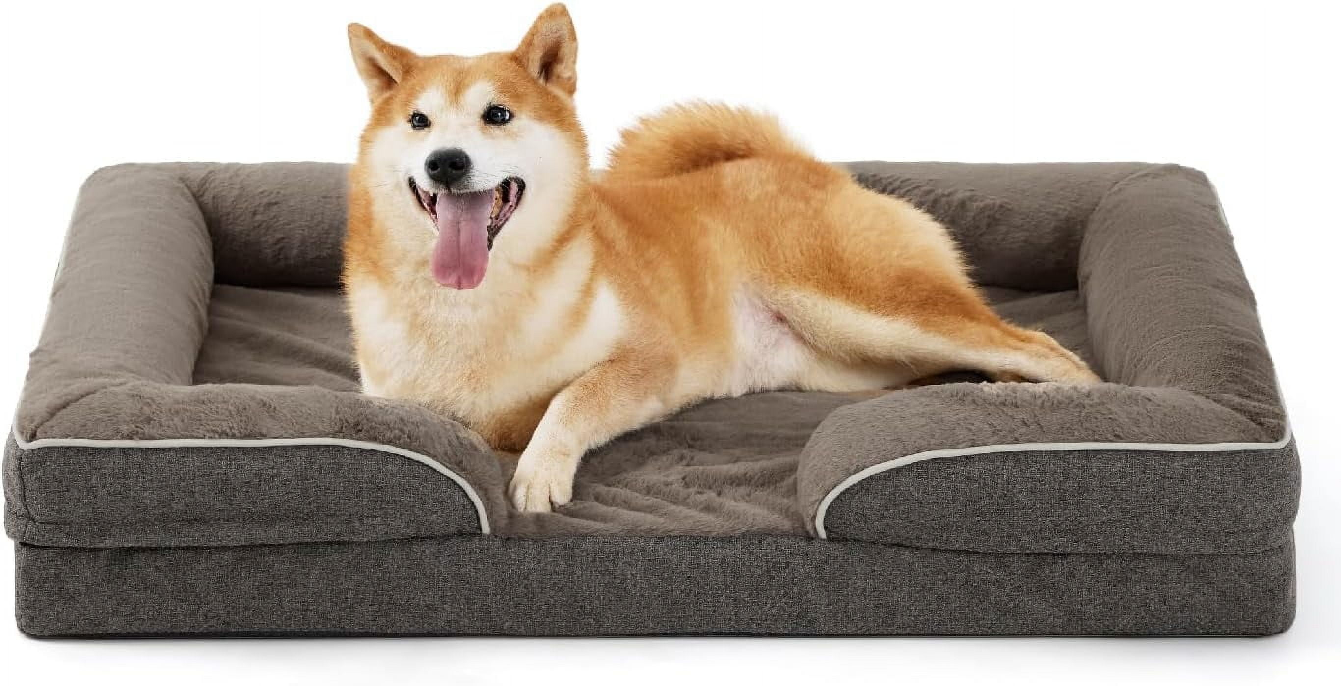 Orthopedic Dog Bed for Large Dogs, Supportive Foam Big Large Pet Bed Sofa with Washable Removable Cover, Waterproof Dog Couch Bed, Non-Slip Bottom and Egg-Crate Foam, Brown