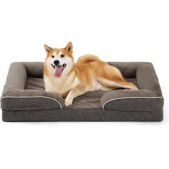 Orthopedic Dog Bed for Large Dogs, Supportive Foam Big Large Pet Bed Sofa with Washable Removable Cover, Waterproof Dog Couch Bed, Non-Slip Bottom and Egg-Crate Foam, Brown