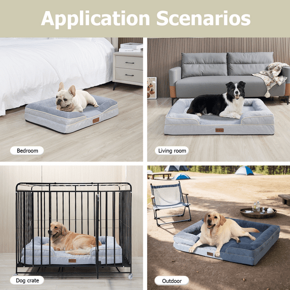 Orthopedic Dog Bed for Large Dogs - Waterproof Memory Foam with Egg-Crate Design - Non-Slip Bottom & Removable Washable Cover - Supportive Couch-Style Bed