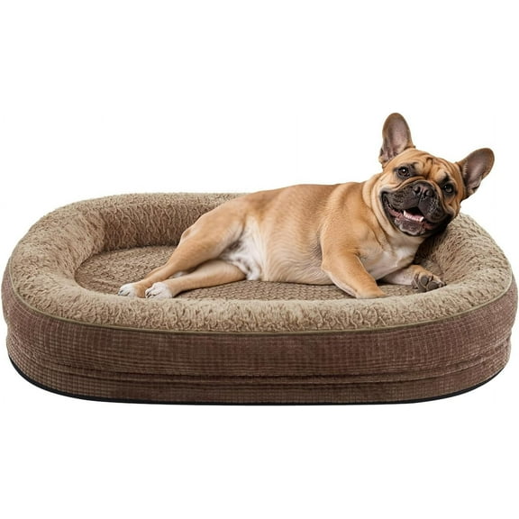 Dog Bed for Medium Dogs, Egg-Crate Memory Foam Pet Bed with Bolster Sides, Waterproof Lining, Removable Washable Cover & Non-Slip Bottom, Brown