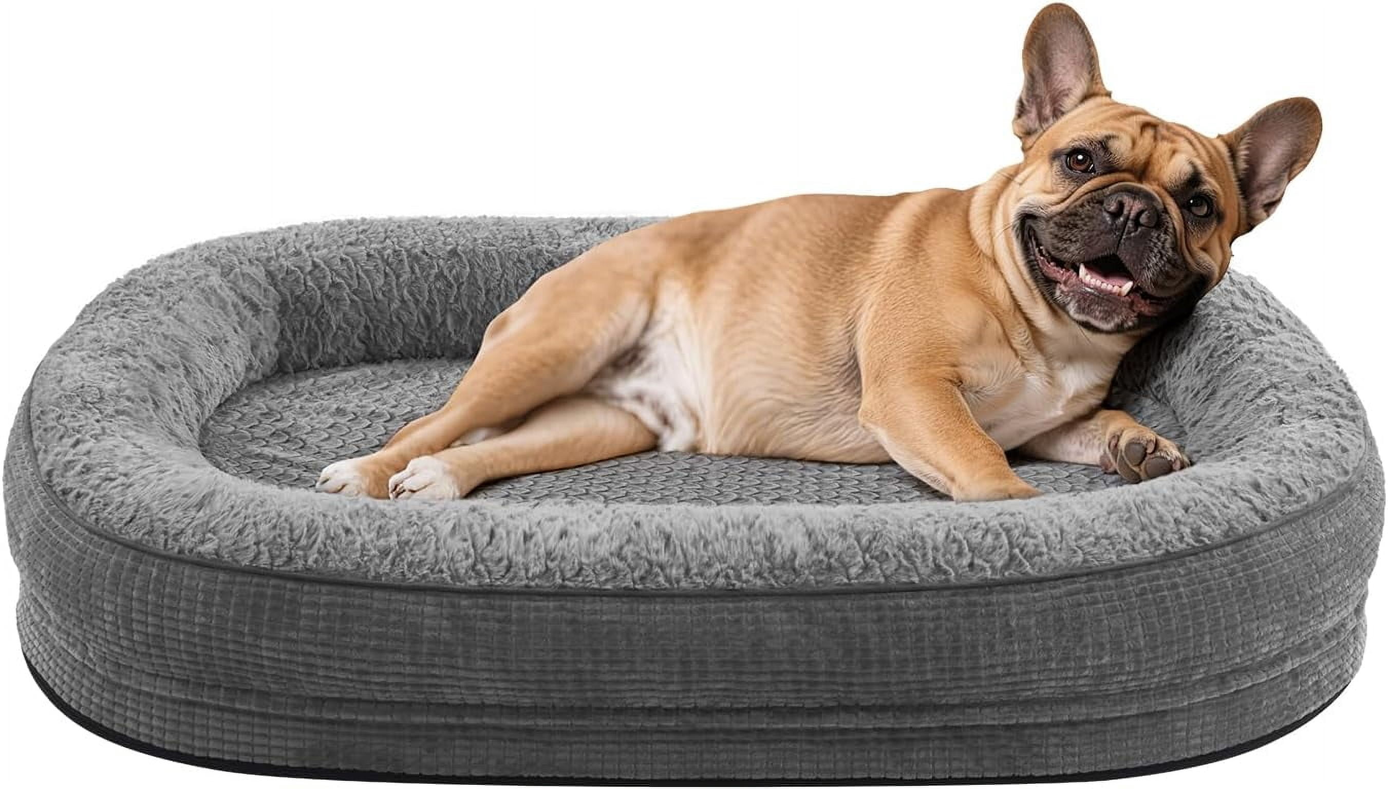 Orthopedic Dog Bed for Medium Dogs, Egg-Crate Memory Foam Pet Bed with Bolster Sides, Waterproof Lining, Removable Washable Cover & Non-Slip Bottom, Grey