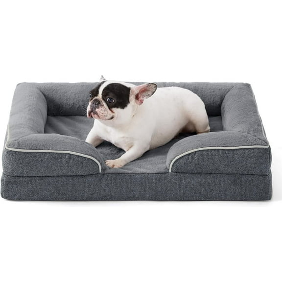 Orthopedic Dog Bed for Medium Dogs, Supportive Foam Medium Pet Bed Sofa with Washable Removable Cover, Waterproof Dog Couch Bed, Non-Slip Bottom and Egg-Crate Foam, Grey