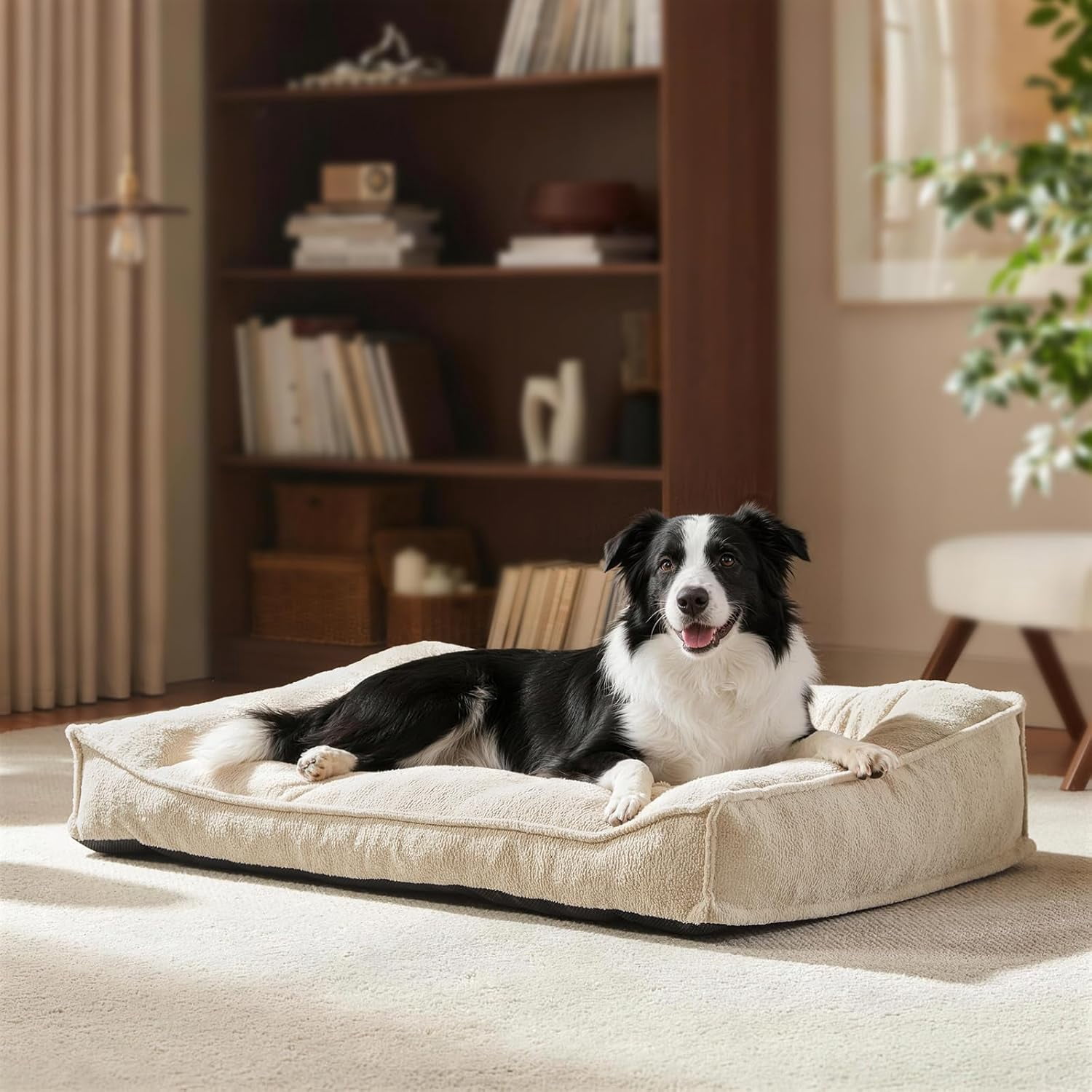 Orthopedic Dog Bed Medium Size Dog, Extra Thick Supportive Comfort Pet Sofa, Ergonomic Slant Dog Couch Bed with Removable Washable Cover, Ultra Soft Surface & Non-Slip Bottom, Beige, 35"