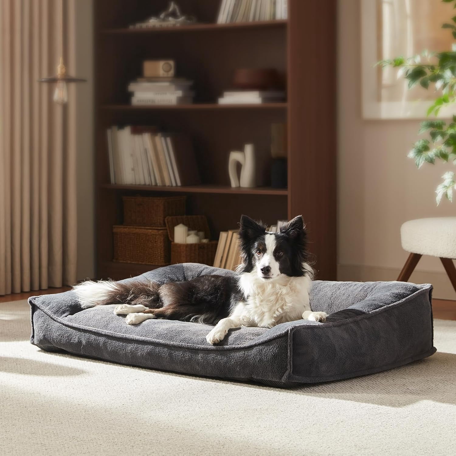 Orthopedic Dog Bed Medium Size Dog, Extra Thick Supportive Comfort Pet Sofa, Ergonomic Slant Dog Couch Bed with Removable Washable Cover, Ultra Soft Surface & Non-Slip Bottom, Grey, 35"