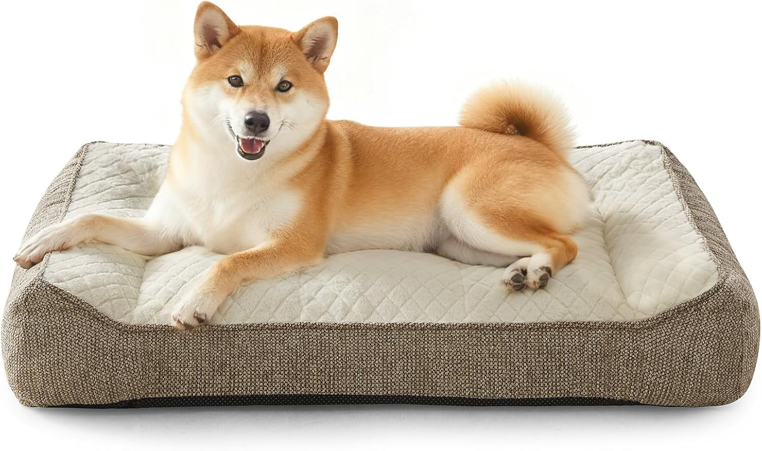 Orthopedic Dog Bed Medium Sized Dogs, Extra Thick Supportive Big Dog Couch Bed with Sides, Ultra Soft Pet Bed Sofa, Beige, 35''x25''