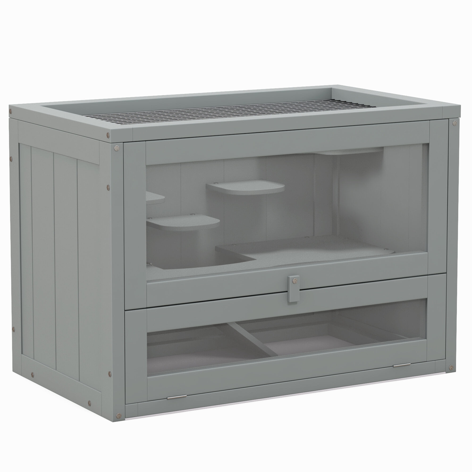Orthopedic Dog Bed, PawHut 2-Level Hamster Cage Mice and Rat House, Small Animal Habitat for Guinea Pigs, Chinchillas with Openable Top, Front Door, Shelf and Ladder, Gray, Grey Dog Bed,Wood Cat Bed