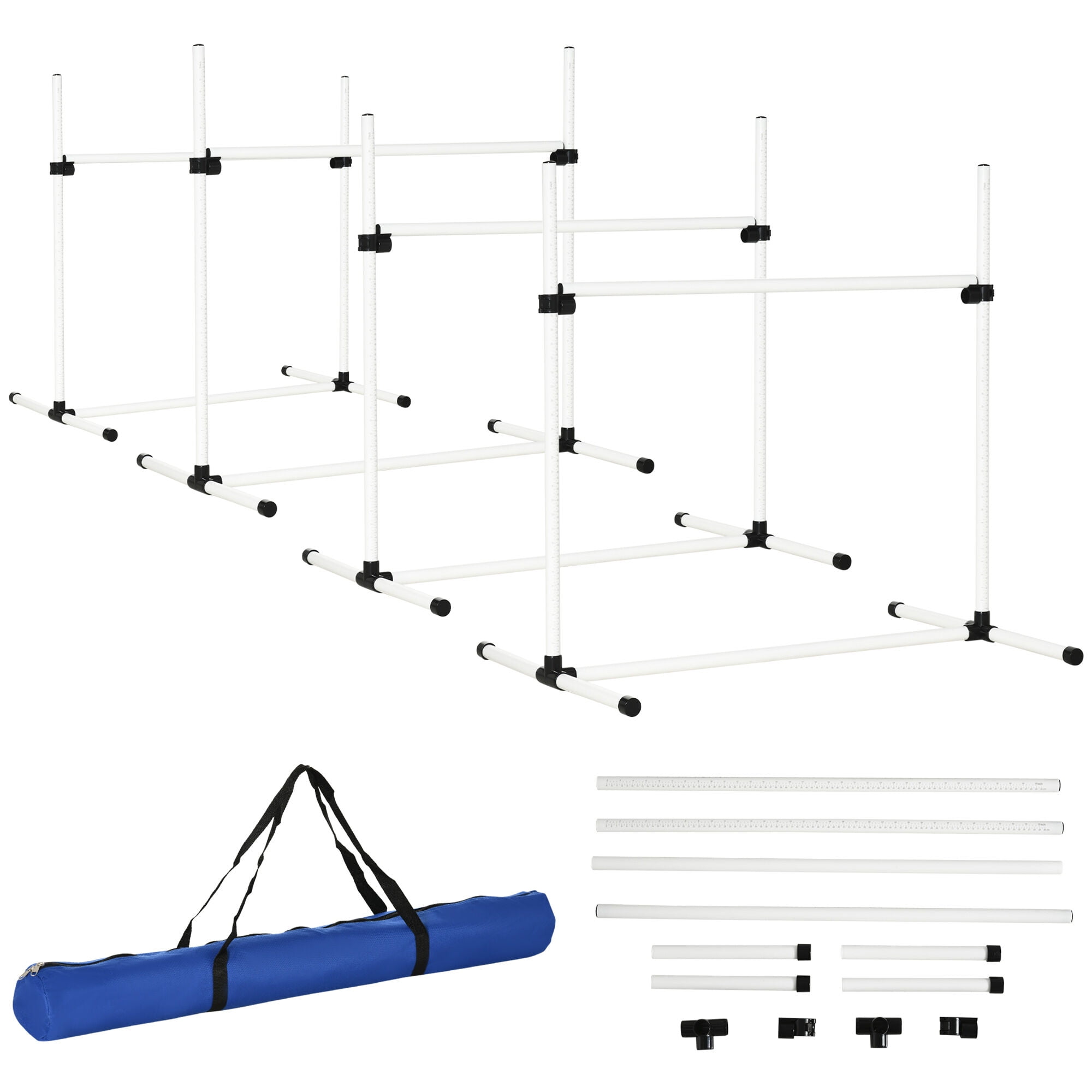 Orthopedic Dog Bed, PawHut 4 Piece Dog Agility Training Equipment for Dog Agility Course with Adjustable Height Jump Bars, Included Carry Bag, & Displacing Top Bar, White, White Dog Bed,Cat Bed