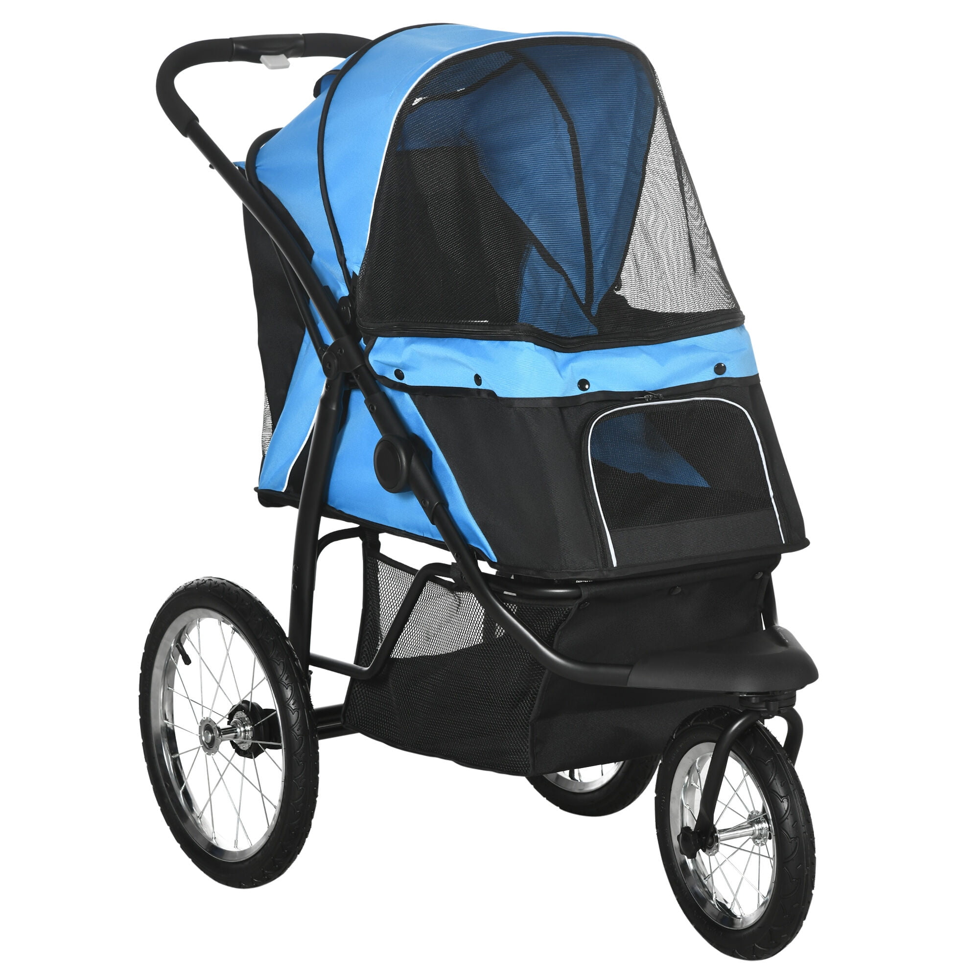 Orthopedic Dog Bed, PawHut Pet Stroller for Small and Medium Dogs, 3 Big Wheels Foldable Cat Stroller with Adjustable Canopy, Safety Tether, Storage Basket, Blue, Blue Dog Bed,Steel Cat Bed