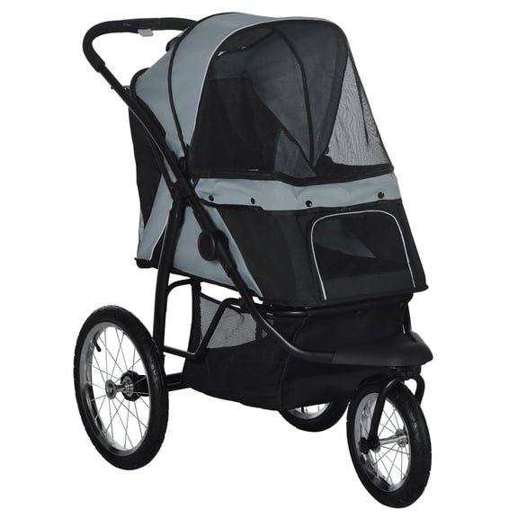Orthopedic Dog Bed, PawHut Pet Stroller for Small and Medium Dogs, 3 Big Wheels Foldable Cat Stroller with Adjustable Canopy, Safety Tether, Storage Basket, Gray, Gray Dog Bed,Steel Cat Bed