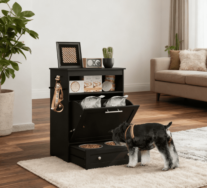 Orthopedic Dog Bed, Pet Feeder Station Storage Cabinet, with Dog Raised Bowls, Black, Black Dog Bed,Wood Cat Bed, Pet Supplies Pet Beds & Furniture