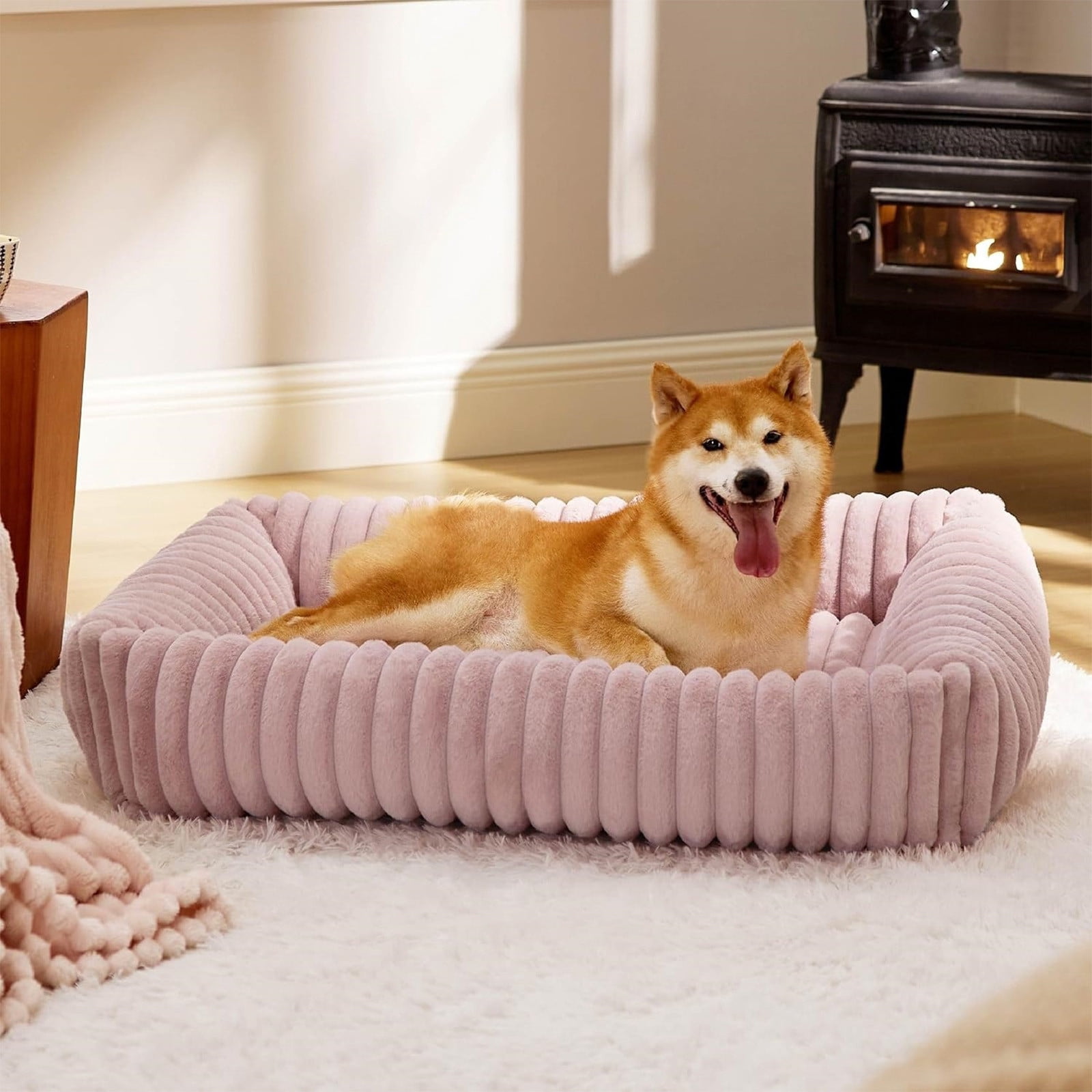 Orthopedic Dog Bed Plush Pet Sofa Bed Warm Crate Pad, Cozy Dog Cat Bed for Small Medium Large Dogs, Thick Cushion Washable Kennel Mat Non Slip Sleeping Bed Durable Comfort
