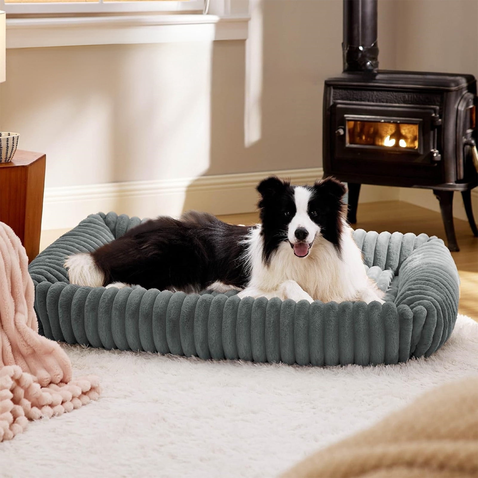 Orthopedic Dog Bed Plush Pet Sofa Bed Warm Crate Pad, Cozy Dog Cat Bed for Small Medium Large Dogs, Thick Cushion Washable Kennel Mat Non Slip Sleeping Bed Durable Comfort