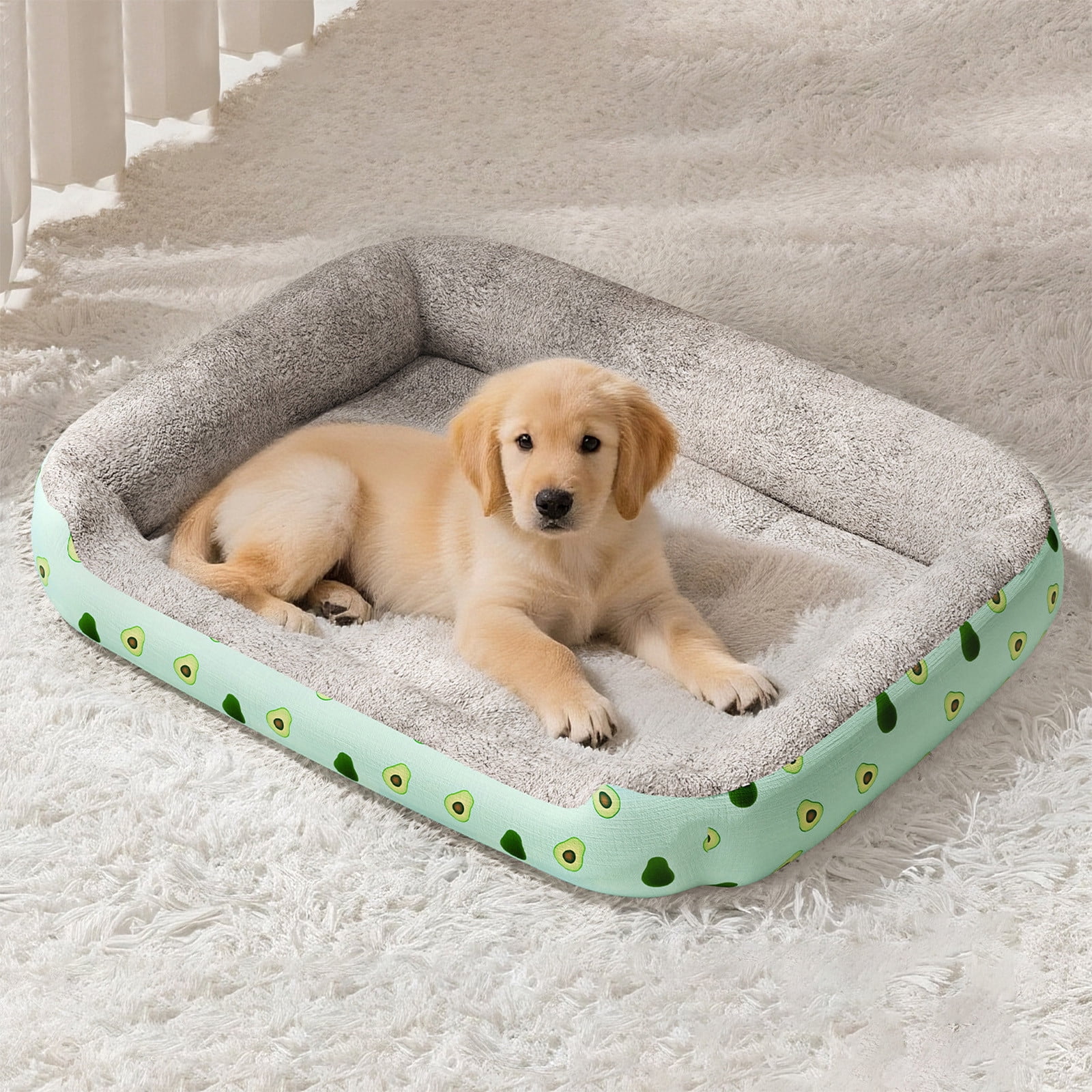 Orthopedic Dog Bed Soft Pet Sofa Mat Washable Crate Pad for Small Medium Dogs Cats Indoor(Green-L)