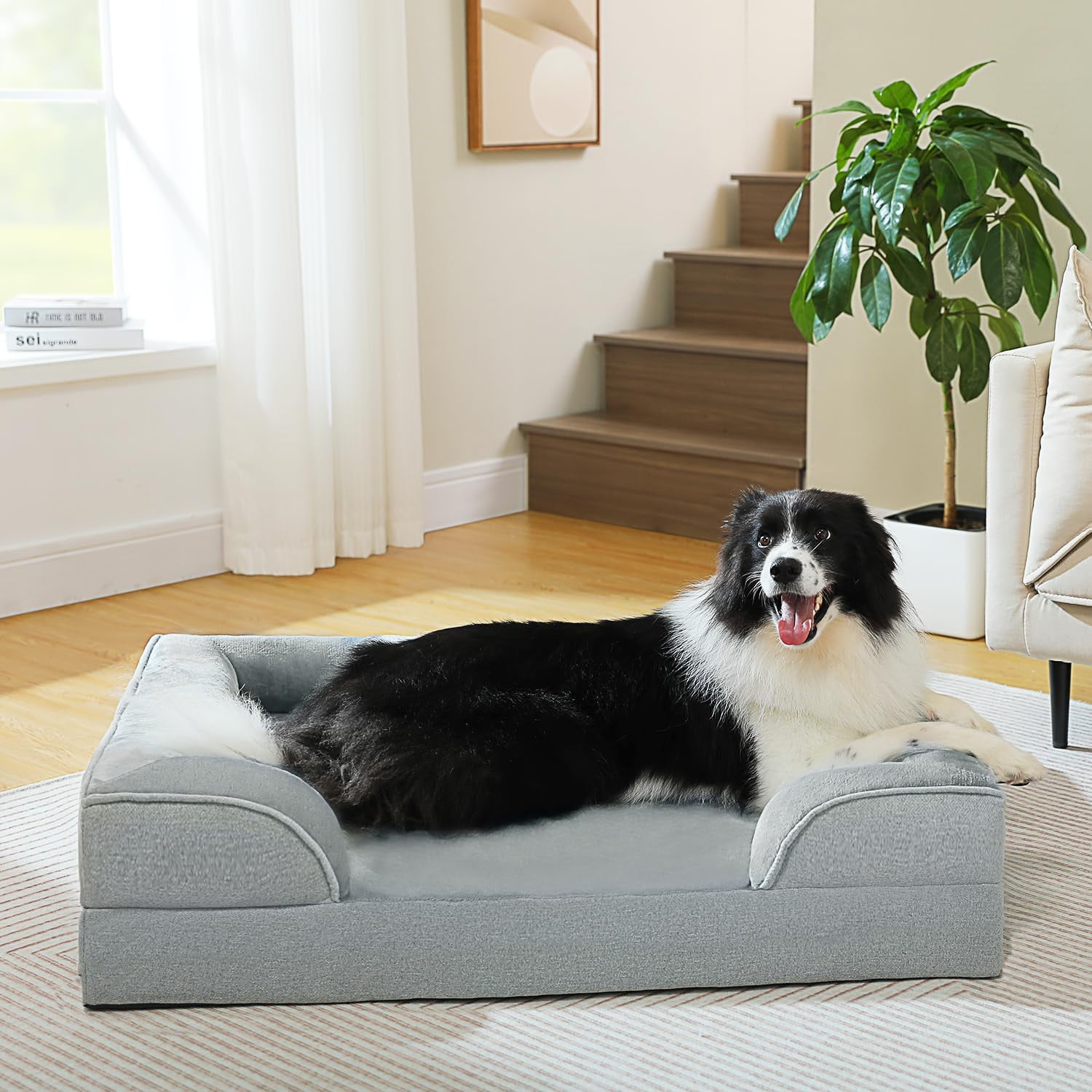 Orthopedic Dog Bed, Washable Large Dog Bed for Large Dogs with Supportive Foam,2-Layer Waterproof Cover and Non-Slip Bottom for Small, Medium and Large Dog-Gray,Large